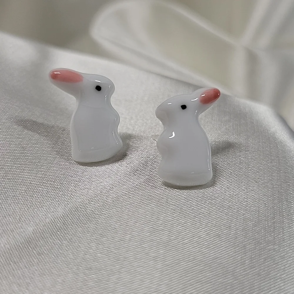 Ceramic Bunny Stud Earrings, metal free - Picture 2 of 7